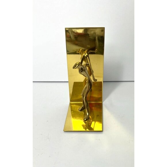 Mid Century Modern Minimal Gold Brass Golfer Golf Player Bookend Made in Korea - Picture 3 of 7